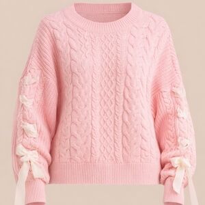 Altar'd State Cory Ribbon Cable Knit Sweater with Ribbon Details